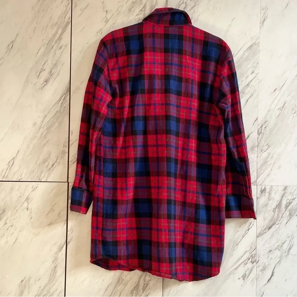 3/$50 J Crew Plaid Vintage Red Blue Cotton Button Down Flannel Shirt Tunic Small